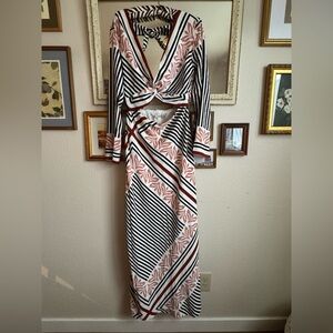 NWT: Abercrombie & Fitch Black, White and Dusty Pink Striped & Floral Maxi Dress